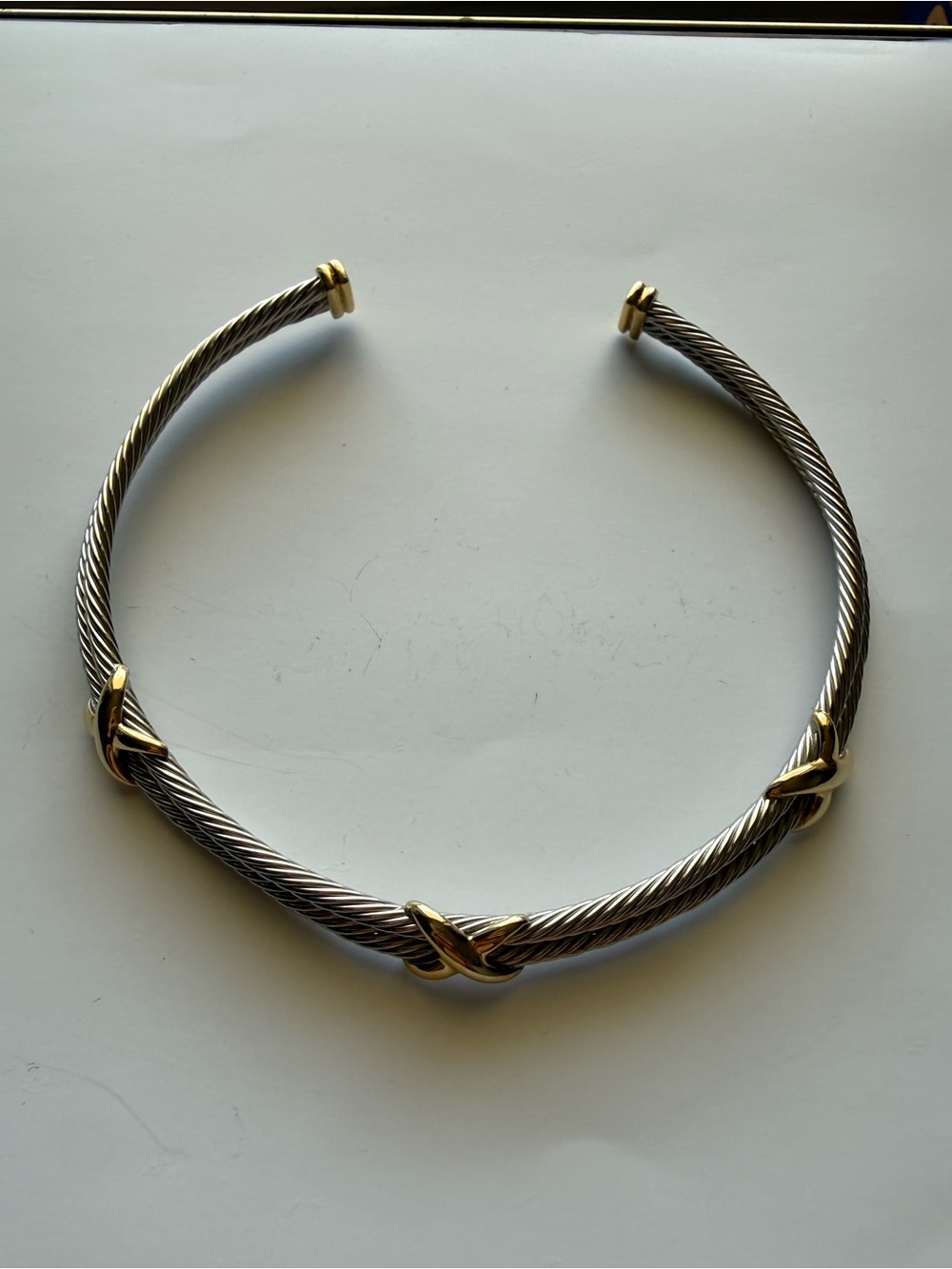 Two-Tone Silver and Gold Cable Torque Collar Necklace